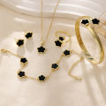 6pcs Jewelry Set, Brilliant Lucky Flower Jewelry Set, Acrylic Bracelet Bracelet, Clover Necklace, Ring, Earrings for Women. 
