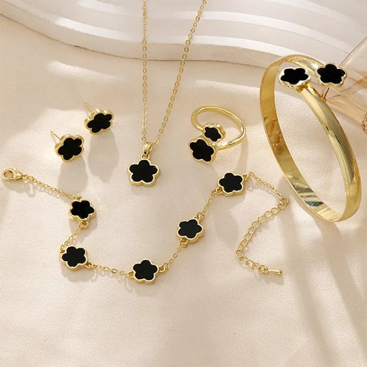 6pcs%20Jewelry%20Set,%20Brilliant%20Lucky%20Flower%20Jewelry%20Set,%20Acrylic%20Bracelet%20Bracelet,%20Clover%20Necklace,%20Ring,%20Earrings%20for%20Women%20-%20Image%202