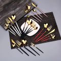 24pcs Luxury Stainless Steel Red And Golden Cutlery Set Fork Spoon And Knife Dinnerware. 