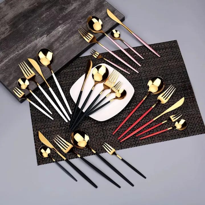 24pcs%20Luxury%20Stainless%20Steel%20Red%20And%20Golden%20Cutlery%20Set%20Fork%20Spoon%20And%20Knife%20Dinnerware%20-%20Image%205