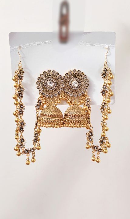 Beautiful%20Peach%20Golden%20Rhinestone%20Jhumka%20Bali%20with%20Pearls%20Sahara%20for%20Girls/Woman/Party/Weddings%20-%20Image%202