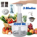 Chopper Food Processor, 1500 ml Chopper, Push Chopper, 3 Blade Double Coated Layer Transparent Bowl Mincer || Mixer Best Food Chopper with Mixture Attachment. 