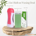 3 in 1 depilatory wax heater machine with roll on wax refill and waxing strips for body and face hair removal, 3 in 1 wax machine for women and man, waxing machine with hot wax and depilatory wax paper, depilatory roll on wax heater. 