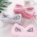 Elastic OMG Letters Bow Facial Hairbands For Women Girls Coral Fleece Makeup Headband Hair Bands Wash Face Headwear Hair Accessories. 