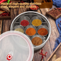 Imported Stainless Steel Round Masala Dabba Spice Storage Box for Kitchen 7 Deep Katori With Box And Silicon Lids. 