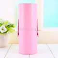 Makeup Brush Case Holder Organizer Empty Portable Travel Cosmetic Cup Round Pen Pouch with Pink Leather. 