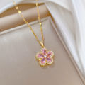 Elegant 2pcs Ladies Stainless Steel Flower Pendant Necklace Earring Set Suitable for Girls Stainless Steel Versatile Jewelry Accessories. 
