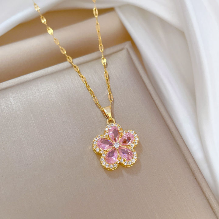 Elegant%202pcs%20Ladies%20Stainless%20Steel%20Flower%20Pendant%20Necklace%20Earring%20Set%20Suitable%20for%20Girls%20Stainless%20Steel%20Versatile%20Jewelry%20Accessories%20-%20Image%205