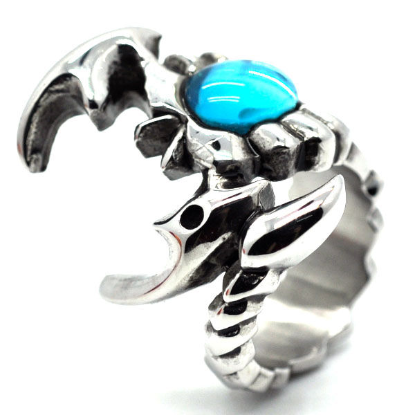 Newest Design Cool Punk Mens Boy Purplish Blue Stone Scorpion Ring 316L Stainless Steel Wholesale blue crystal scorpion ring