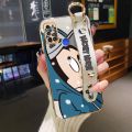 chenyyka For Infinix Spark 6 Air Case With Wristband New Design Square Edge Phone Case Cartoon Cute Mickey Pattern Shockproof Plating Silicone Casing Full Cover SoftCase Protection Cases Girl Women. 