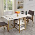 Folding Dining Table with 2 Storage Open Shelf,Drop Leaf Extension Dining Table,Top Folding Kitchen Table, Side Table , Writing Table. 