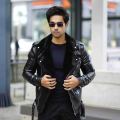 Men's Black Faux Leather Biker Jacket with Fur Collar - Stylish and Durable. 