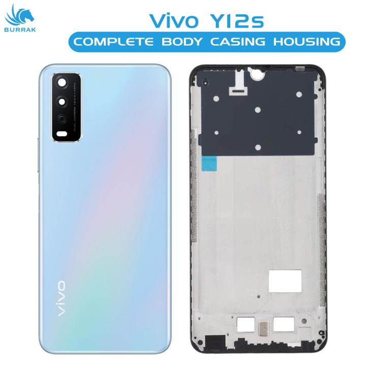 Vivo Y12s Housing Middle Frame With Side Button and Camera Lens Complete Body Casing Replacement For Y12s - Blue