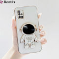Jizetin for Samsung A71 Back Cover With Astronaut Folding Holder Luxury 6D Plating Case Soft Silicone Bracket Phone Cases. 