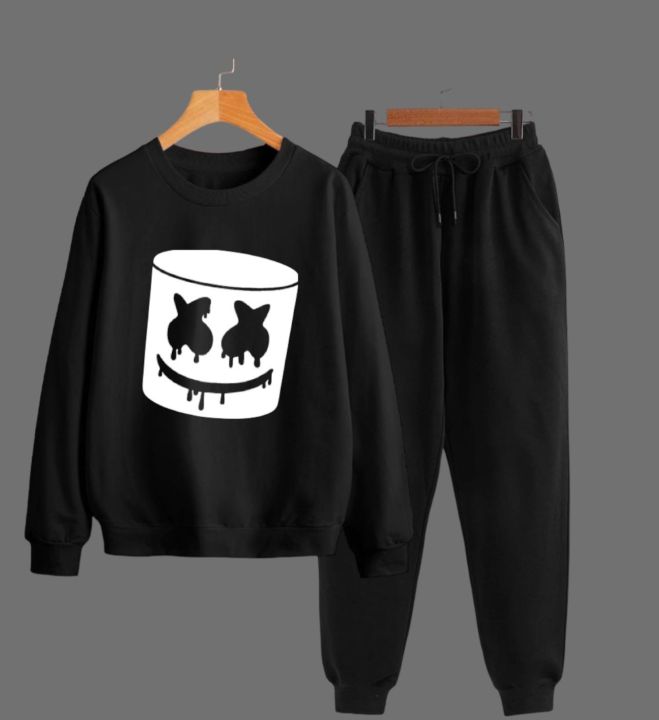 Marshmello Printed Fleece Full Sleeves Pull Over Sweatshirt & Trouser Tracksuit For Men & Boys