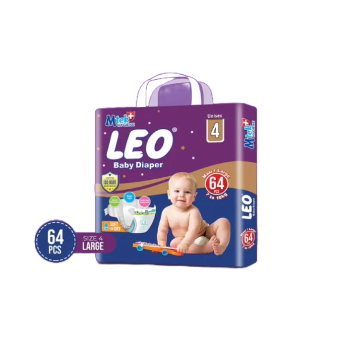Leo Budget Pack Baby Diaper – Size 4, Large – 64 Pcs
