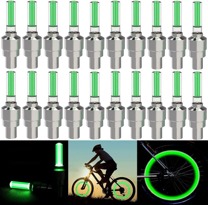 Car Accessories Tyre LED Light Universal Valve Stem LED Dust Cap Decoration Fluorescence Light Cover For Bike Bicycle Car Motorcycle Wheel Tire Light Lamp 1 Pair - Green