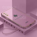 For Samsung Galaxy A7 2018 Cover + Wrist Strap Fashion Shiny Maple leaf Plating Square Bumper Phone Case Soft TPU Silicone Shockproof Protective Back Cover. 