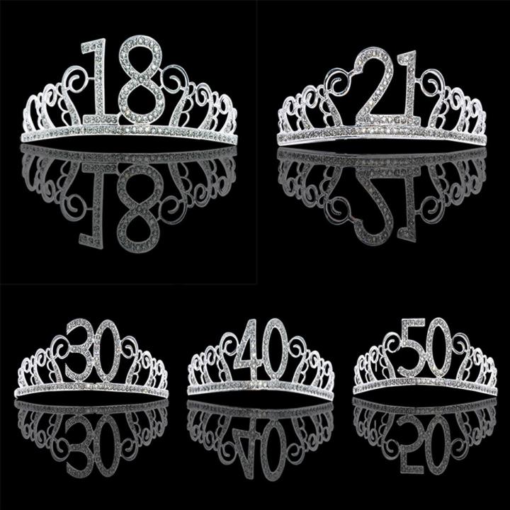 Birthday Party Decorations Adult Birthday Princess Crown Headband Crystal Tiara 18 21 30 40 50 60 Women Crown Hair Accessories