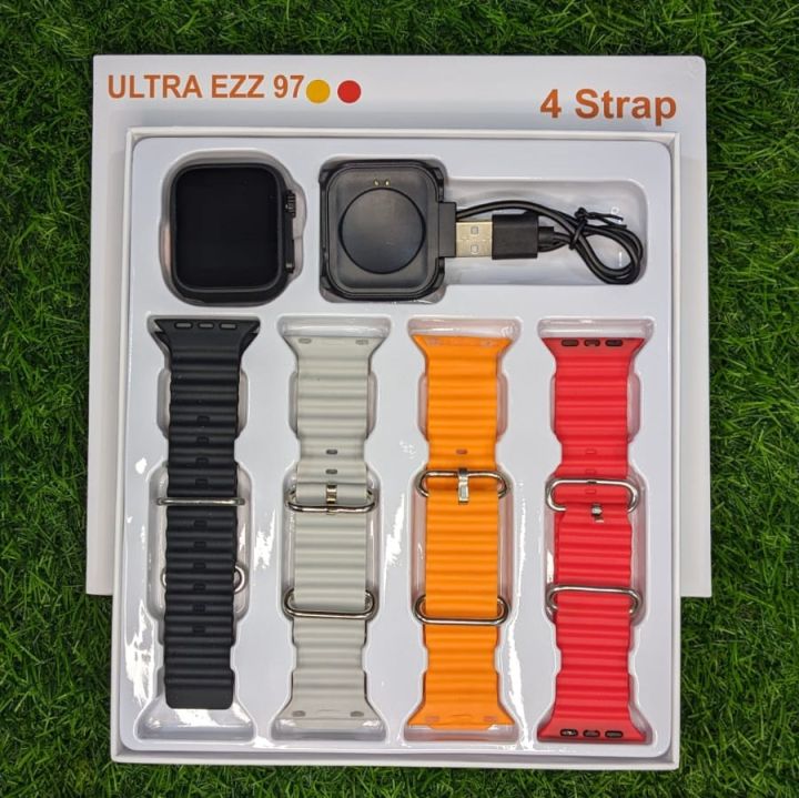 Ultra EZZ 97 smart watch with 4 Different straps and rendom colour / 42mm mini HD Display / Bluetooth calling and touch smart watch