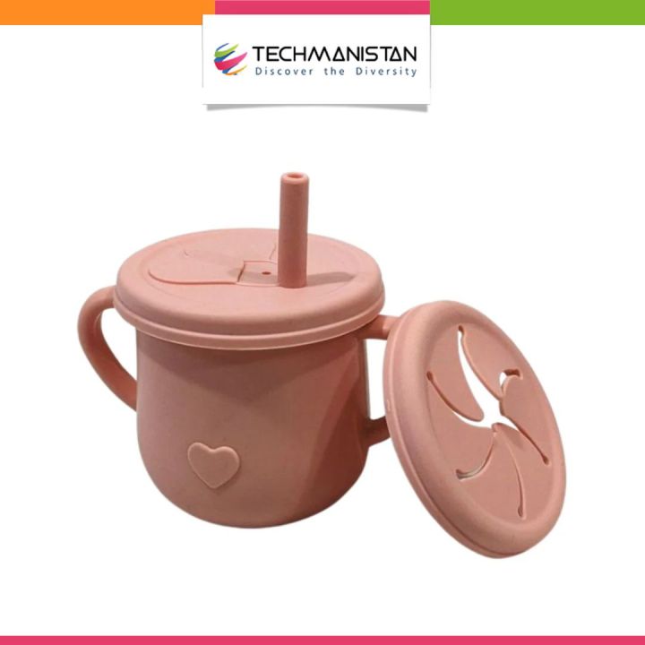 Techmanistan Silicone Baby Cup With Straw & Lid, 2in1 Baby Snack 