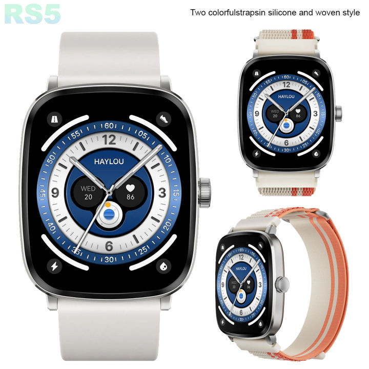 HAYLOU RS5 2.01" AMOLED Display Bluetooth Calling Sports Health Long Battery Life Smartwatch (Dual Two colorfulstrapsin silicone and woven style Strap)