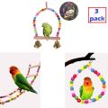 UK bird toys 3pcs Bird Play Gym Set, Parrot Exercise Toys with Beaded Hoop, Wooden Ladder, and Swing, Crude Wood Bird Perch, for Parakeets and Other Small Birds. 