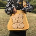 Fashion Women's Canvas Cute Bear Pattern Shoulder Bag Casual Cartoon Travel Messenger Bag Student School Bag Yellow. 