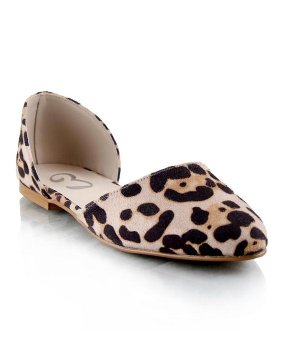 Beige And Black Suede Pump Flats For Women
