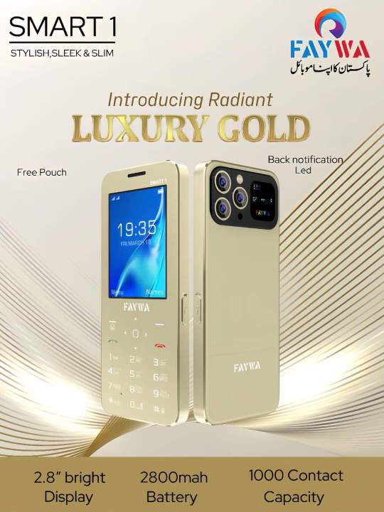 Faywa Smart 1 - 2.8 Inch Display - Dual Sim - Triple camera style - Stylish Back Notification LED - 2800mAH Battery - PTA Approved - 1000 Contact Save Memory - Auto call recording - audio & Video Player - 1 Year brand warranty