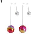 Women's 2 Ends Ball Translucent Crack Faux Pearl Long Dangle U Hook Earrings. 