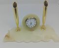 Table Clock Marble Granite stone with Pen holder. 