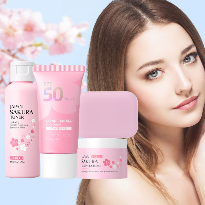 LAIKOU Sakura Rejuvenating Set 4PCS Whitening Brighten Skin Tone Moisturizing Deep Nourish Ehance Skin Elasticity