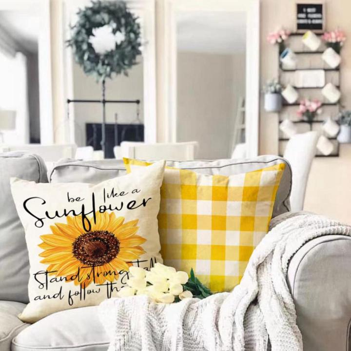 Summer Pillow Covers 18X18 Set of 4 Farmhouse Throw Pillows Summer Decorations Buffalo Sunflower Cushion Case Daraz.pk