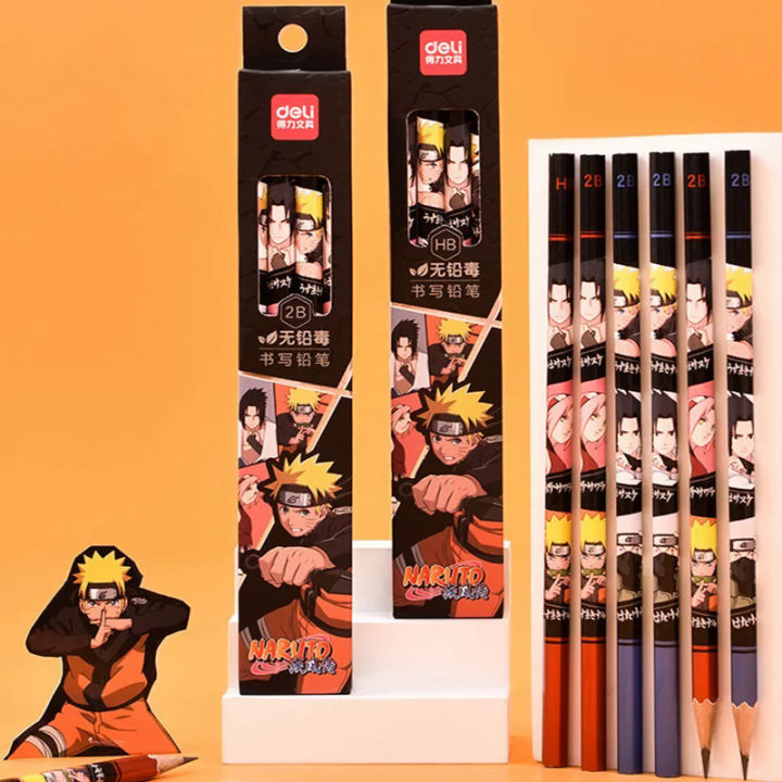 Deli 8pcs Japanese Stationery Naruto Pencils for School Writing Accessories Cute Anime Pencil Wood HB 2B Cool Prizes for Kids