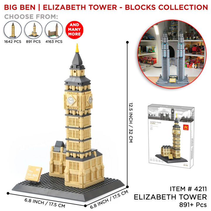 Construction Building Blocks Toys Great Big Ben & Elizabeth Tower For Boys & Girls Wange 5216 & 4211 Architecture London Clock Tower Landmark Series Bricks Model Toy For Kids And Children