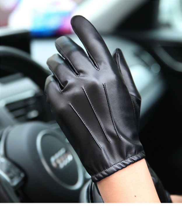 WarmenPU leather gloves men's thin section driving riding motorcycle gloves non-slip full touch screen PM014