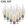 10PCS LED Filament Bulb E14 E27 E12 C35 C35L 220V 110 4W 6W Warm White Dimmable Glass 360 Degree Edison Retro Candle Light Blubs. 