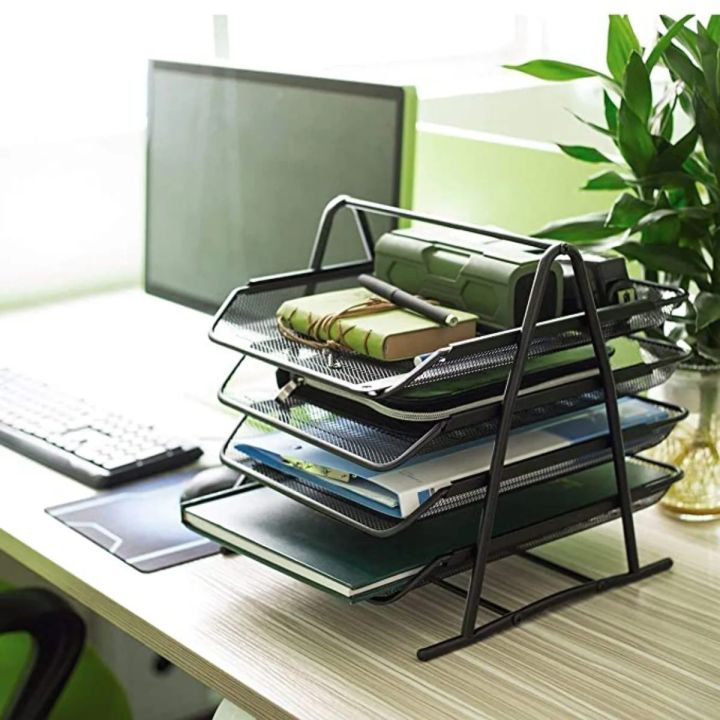 3 & 4-Tier Mesh File Tray Desk Organizer – Heavy Duty Metal Document ...