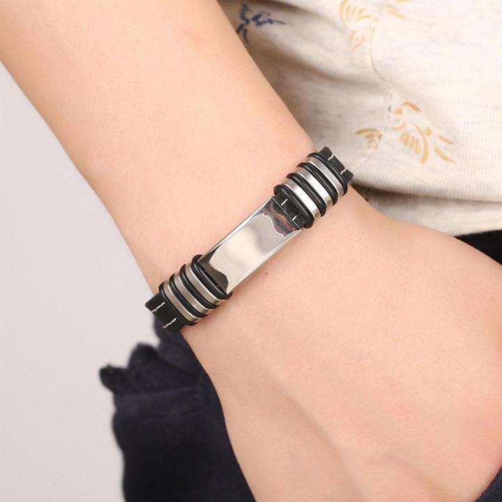 Fashion Titanium Steel Wristband Silicone Bracelet Cool Bangle Men Jewelry Gift