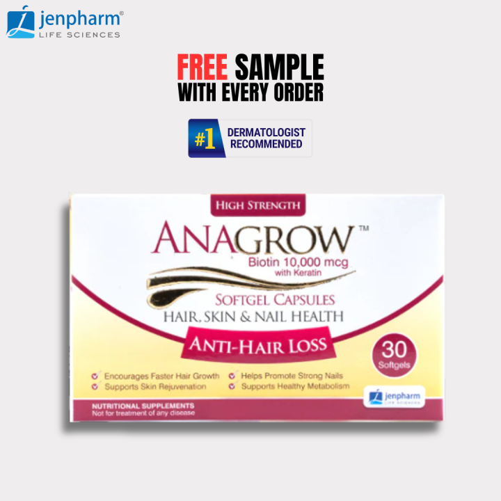 Jenpharm Anagrow Soft Gel Capsules | Anti Hair Fall | Biotin 10,000 mcg