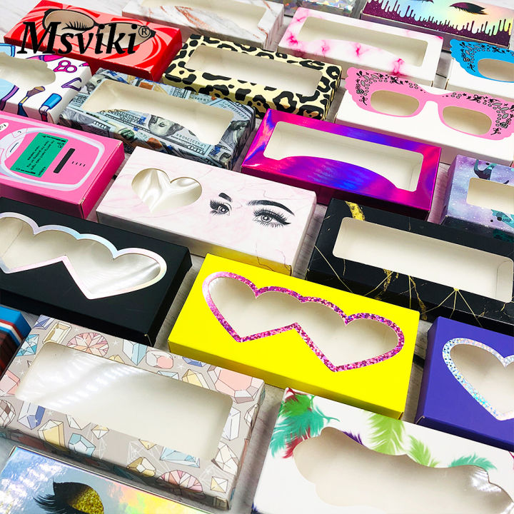 100 Pcs Eyelash Packaging Box Bulk Wholesale Custom 3D Mink Lashes Boxes Packaging With Logo Makeup Set Eyelashes Case Pack