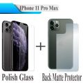 IPhone 11 Pro Max Tempered Glass Screen Protector Polish Glass + Back Matte Protector Back Film Protection Soft Skin Sheet For IPhone 11 Pro Max. 