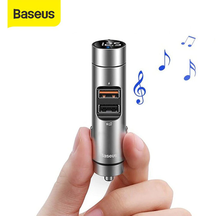 Baseus Bluetooth FM Transmitter MP3 for Car – 18W USB Car Charger – Gray