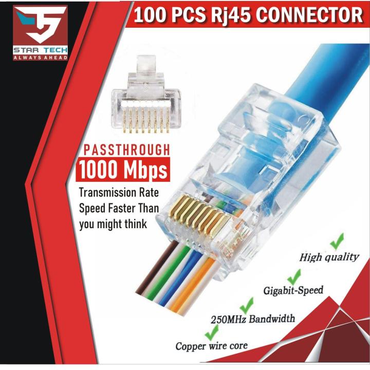 RJ45 Cat6 / Cat5e Pass Through Connector - 8P8C Gold Plated Passthrough