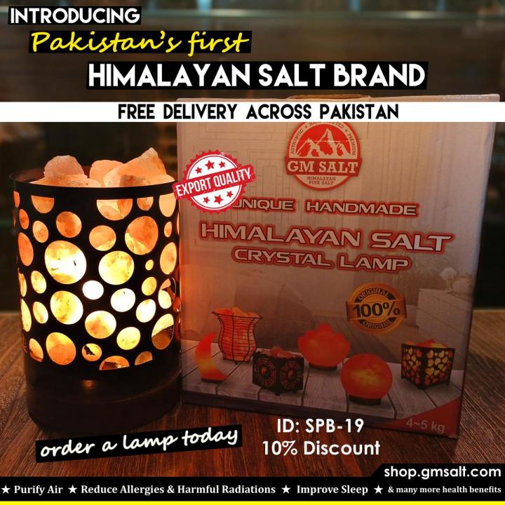 Pink Himalayan Rock Salt Lamp SPB-19 │ GM SALT │ Home Décor │Bedside Lamp │ Decoration for Side Table │Himalayan Pink Salt Lamp Basket │ Natural Salt Lamp │ Metal Basket │ 15 Watt Bulb │ Laser Cut Basket │ Cord Wire │ SPB-19