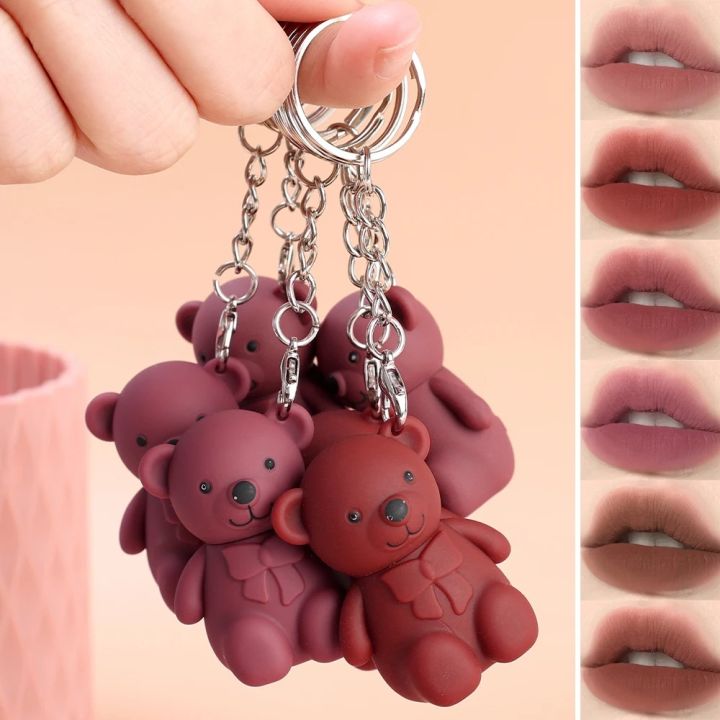 Julystar PACK OF 6 Bear Keychain Style Trendy LIP GLOSS MATTE MAKE UP YOUR LIPS FOR GIRLS & FOR WOMEN MOC153