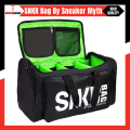 SNKR Bag by Sneaker Myth – Black Oxford Waterproof Shoe Bag with 3 Adjustable Dividers, 2-in-1 Hand & Shoulder Bag for Travel, Gym, Sports, Day Trips & Business – Lightweight & Durable. 