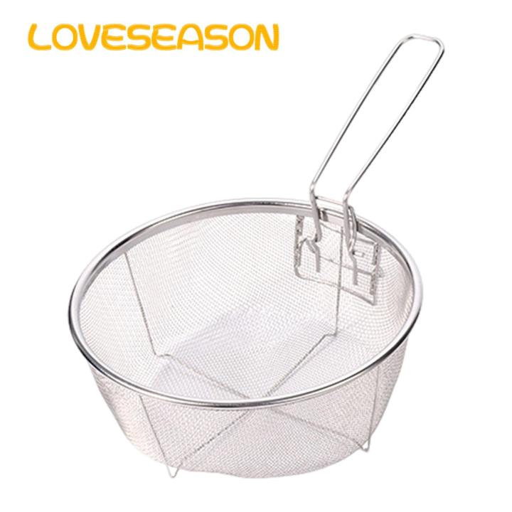 Removable Handle Cooking Basket Stainless Steel Fry Basket with Handle for Crispy Fries Fried Chicken Kitchen Round Frying Basket for Cooking Multipurpose Cooking Tool