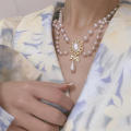 Multi-Layer White Pearl Heart Necklace Vintage Pearl Choker Necklace for Women Elegant Bowknot Pendant Wedding Necklace Jewelry. 